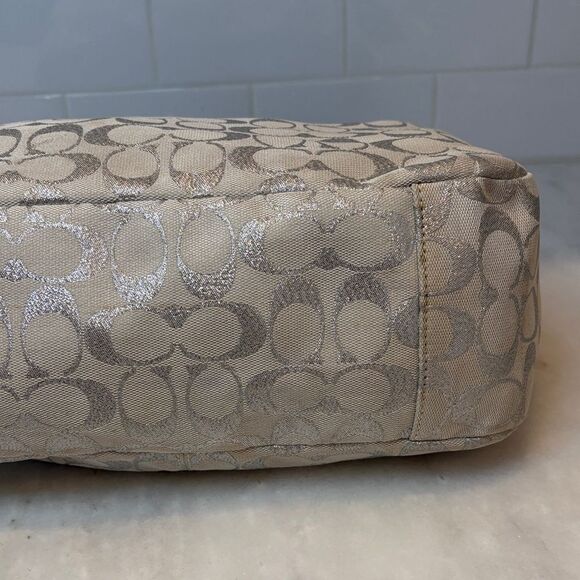 Coach F17724 Gallery Lurex Metallic Silver Cream EW Tote Shoulder Bag - Picture 8 of 16